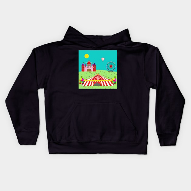 Circo, castillo y noria Kids Hoodie by redumbrellashop